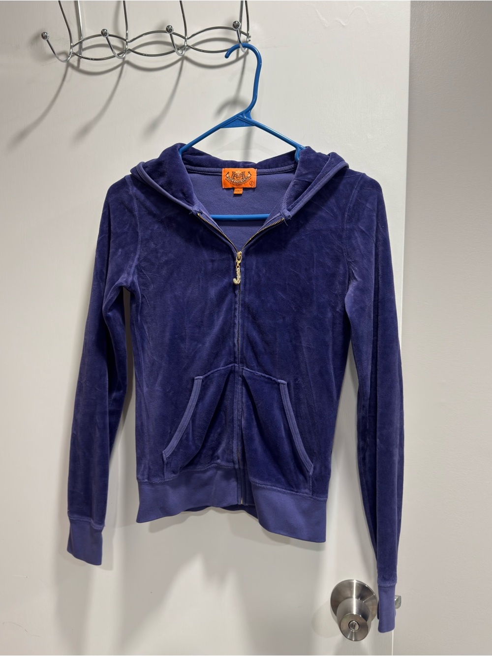 iconic vtg Y2K Juicy Couture purple velour zip-up hoodie - signature orange tag